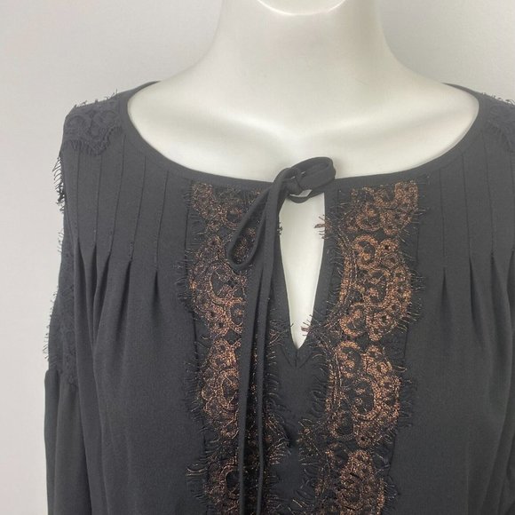 BNWT Piper Size 8 Women's Top Blouse Black Gold Lace Long Sleeve - Picture 2 of 11